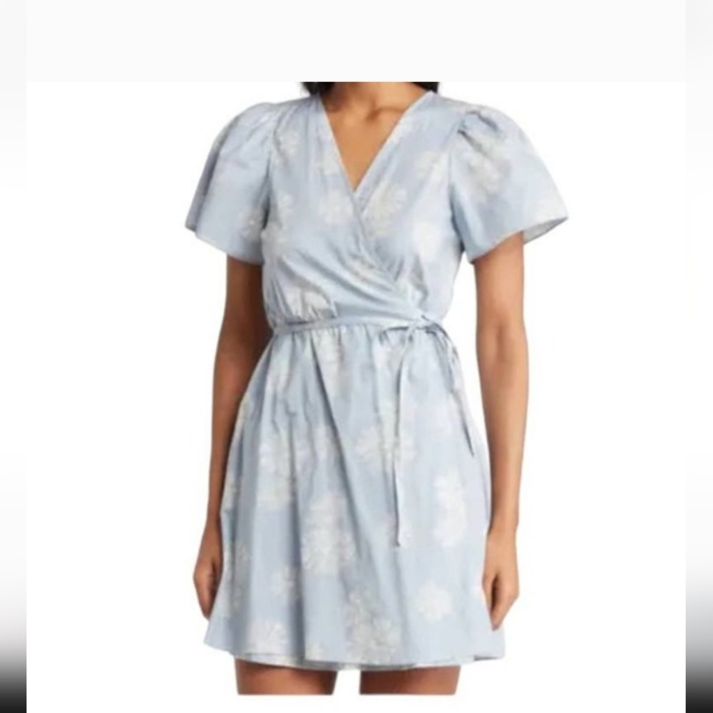 Madewell Dress lightweight flutter sleeve floral wrap minidress Medium M